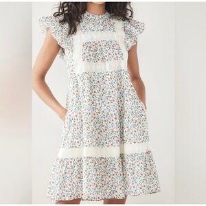 Sea New York Bubbie Daisy Floral Lace Trim Flutter Sleeve Mini Dress 6